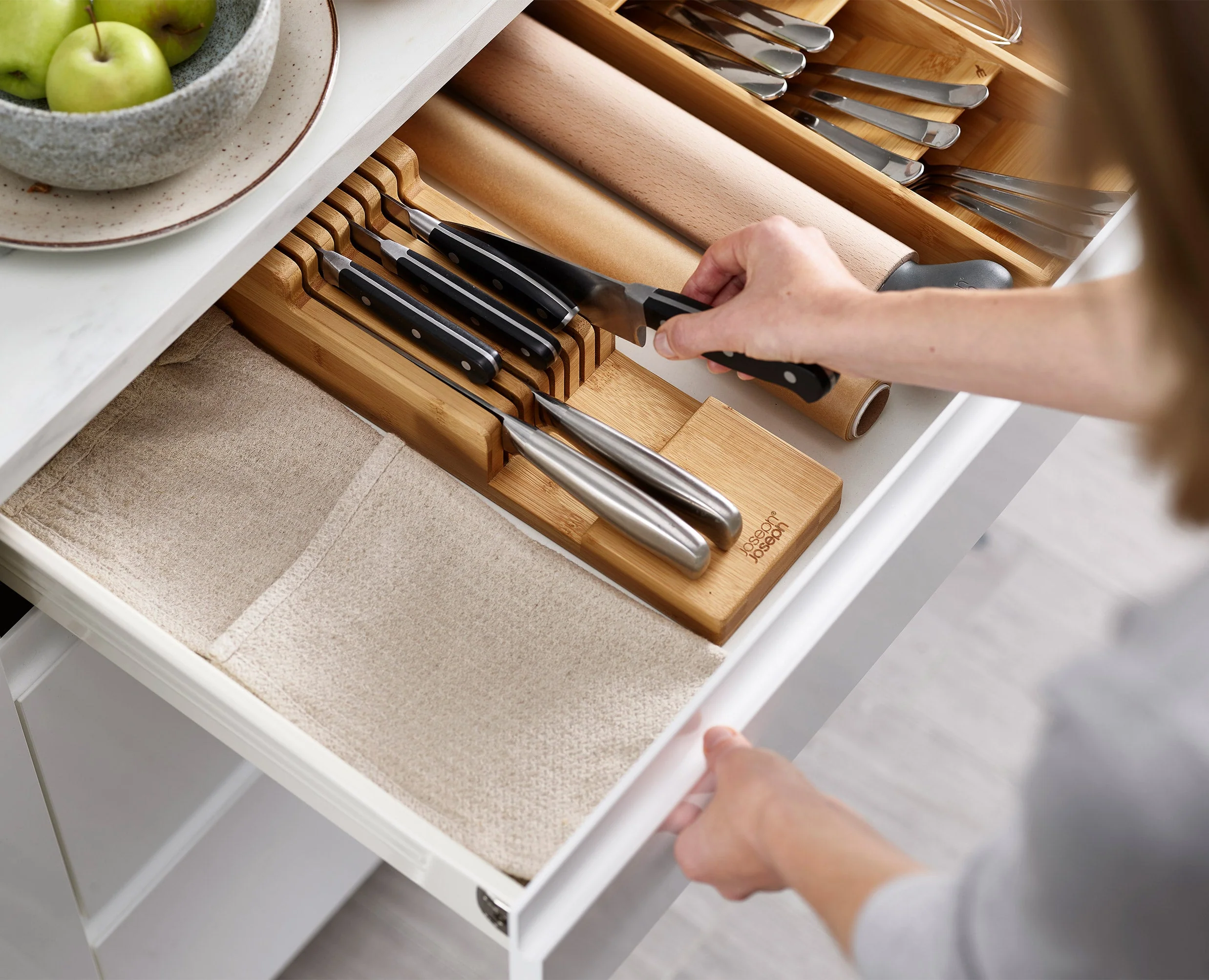 2-piece DrawerStore™ Bamboo Cutlery & Knife Organizer Set - Image 2