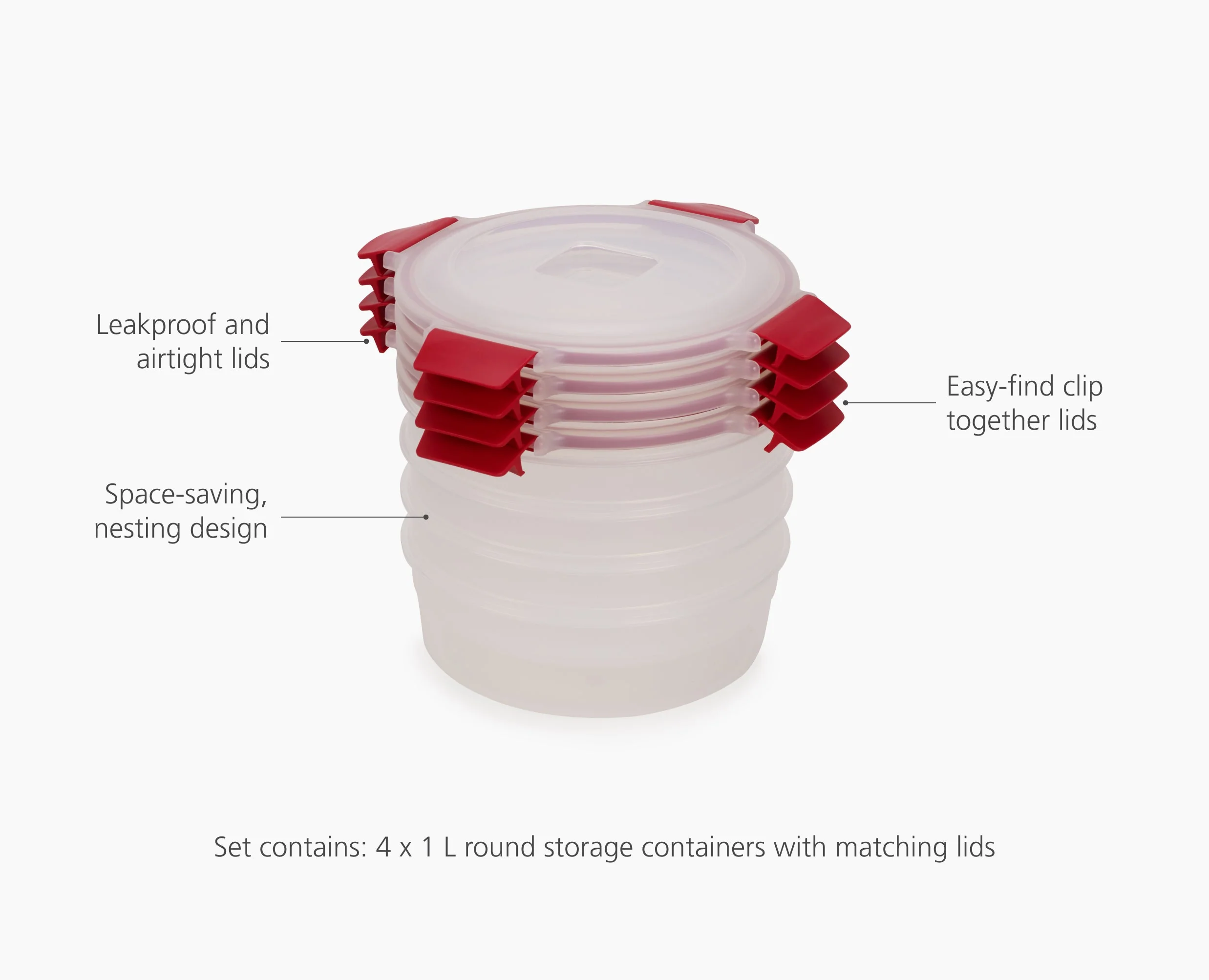 Nest™ Lock 8-Piece Red 1L Round Food Container Set - Image 4