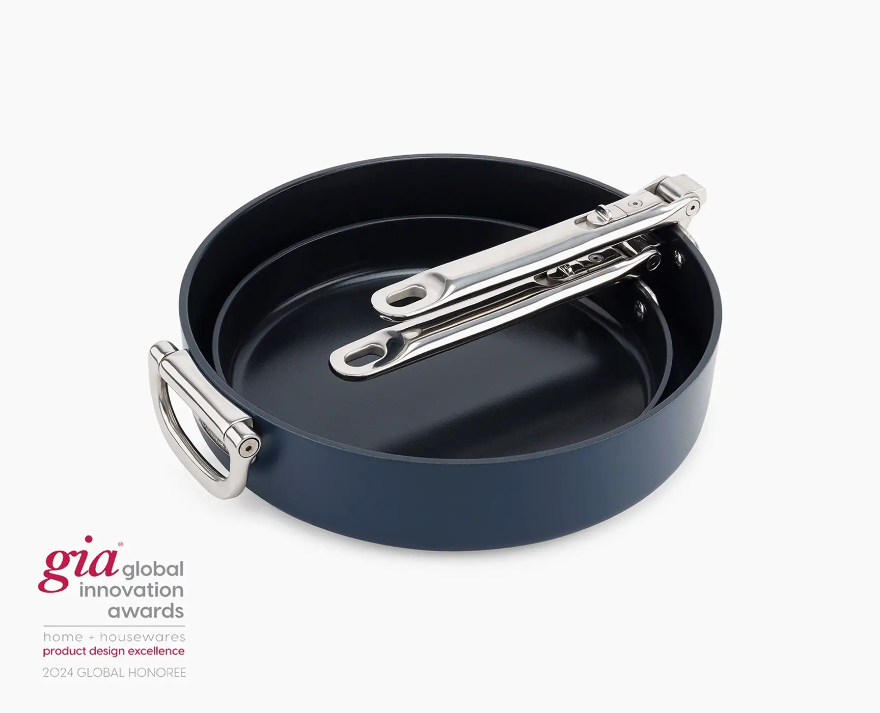 Space Folding Handle Ceramic Non-stick 3-piece Blue Cookware Set - Image 3