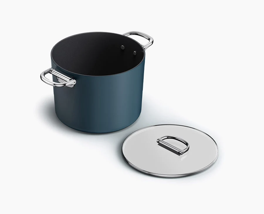 Space Folding Handle Ceramic Non-stick 8.5 Qt. Blue Stock Pot & Lid