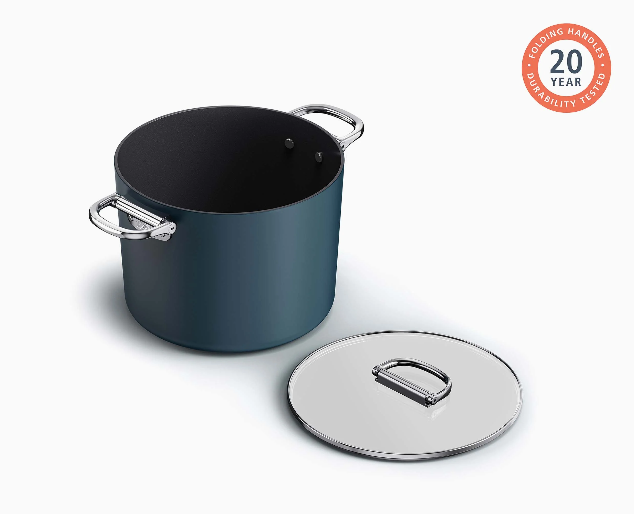 Space Folding Handle Ceramic Non-stick 8.5 Qt. Blue Stock Pot & Lid - Image 5