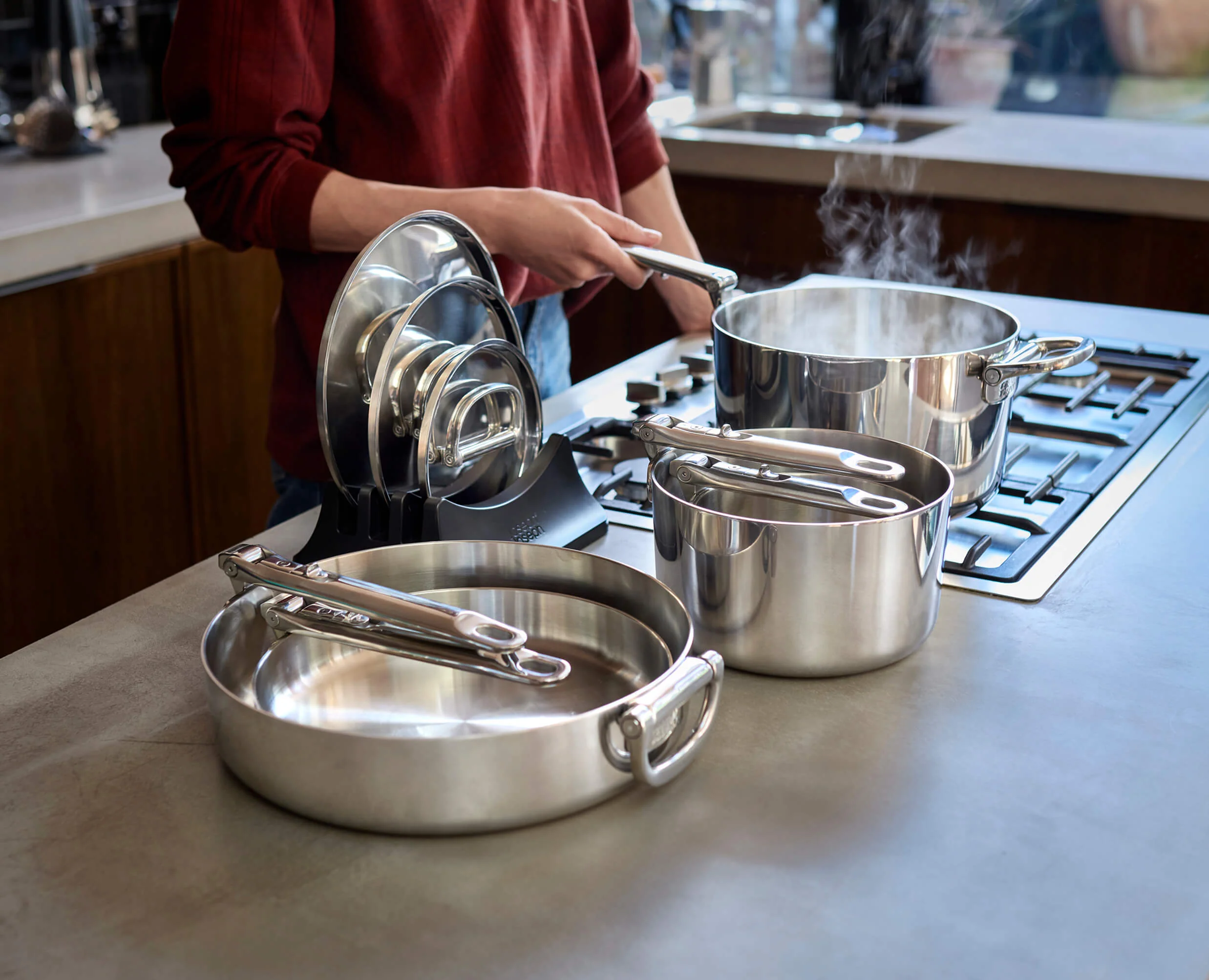 Space Steel Folding Handle 8-Piece Cookware Set - Image 3